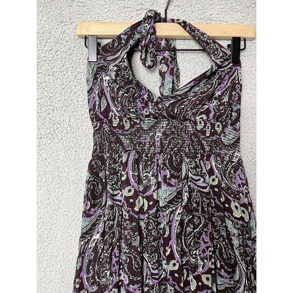 Halter Maxi Dress Medium Paisley Empire Waist Stretch Beach Y2K Western Hippie - Picture 2 of 16